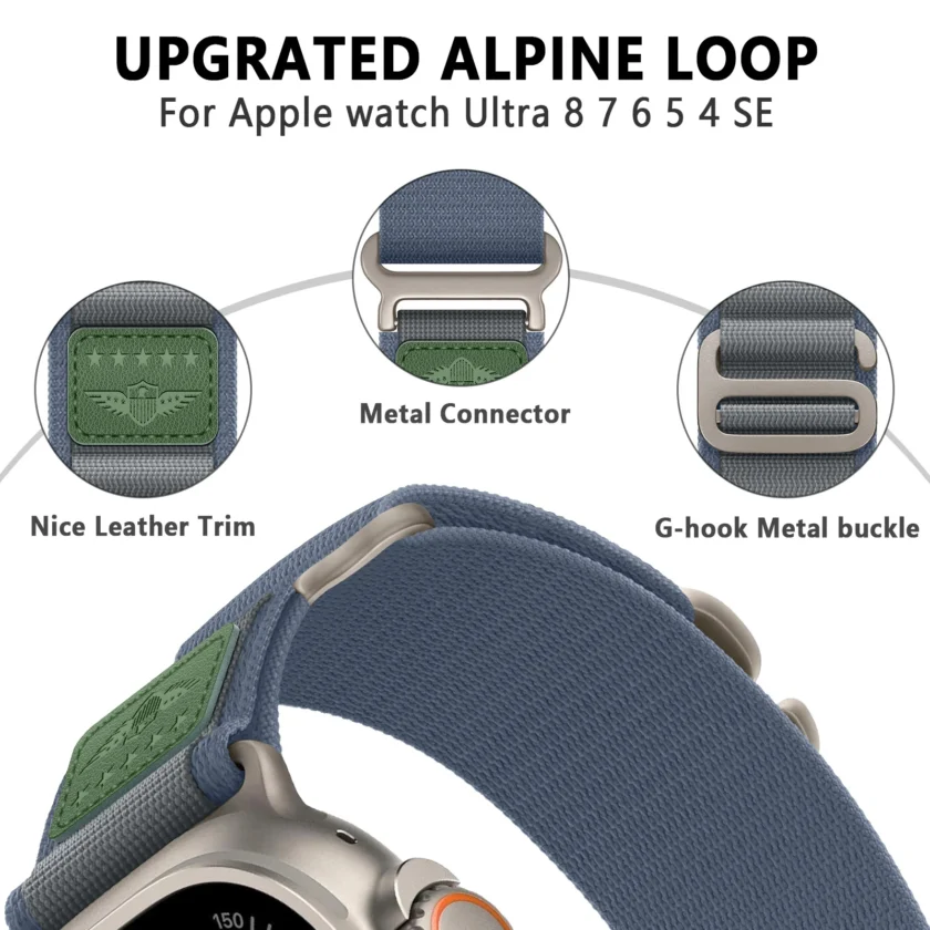 Alpine Loop Strap for Apple Watch : Series Ultra 1, 2, Apple Watch Series 9 8 7 6 5 4 3 2 1, SE 1, 2 Nylon Bracelet iWatch Band 49mm to 38mm - Image 3